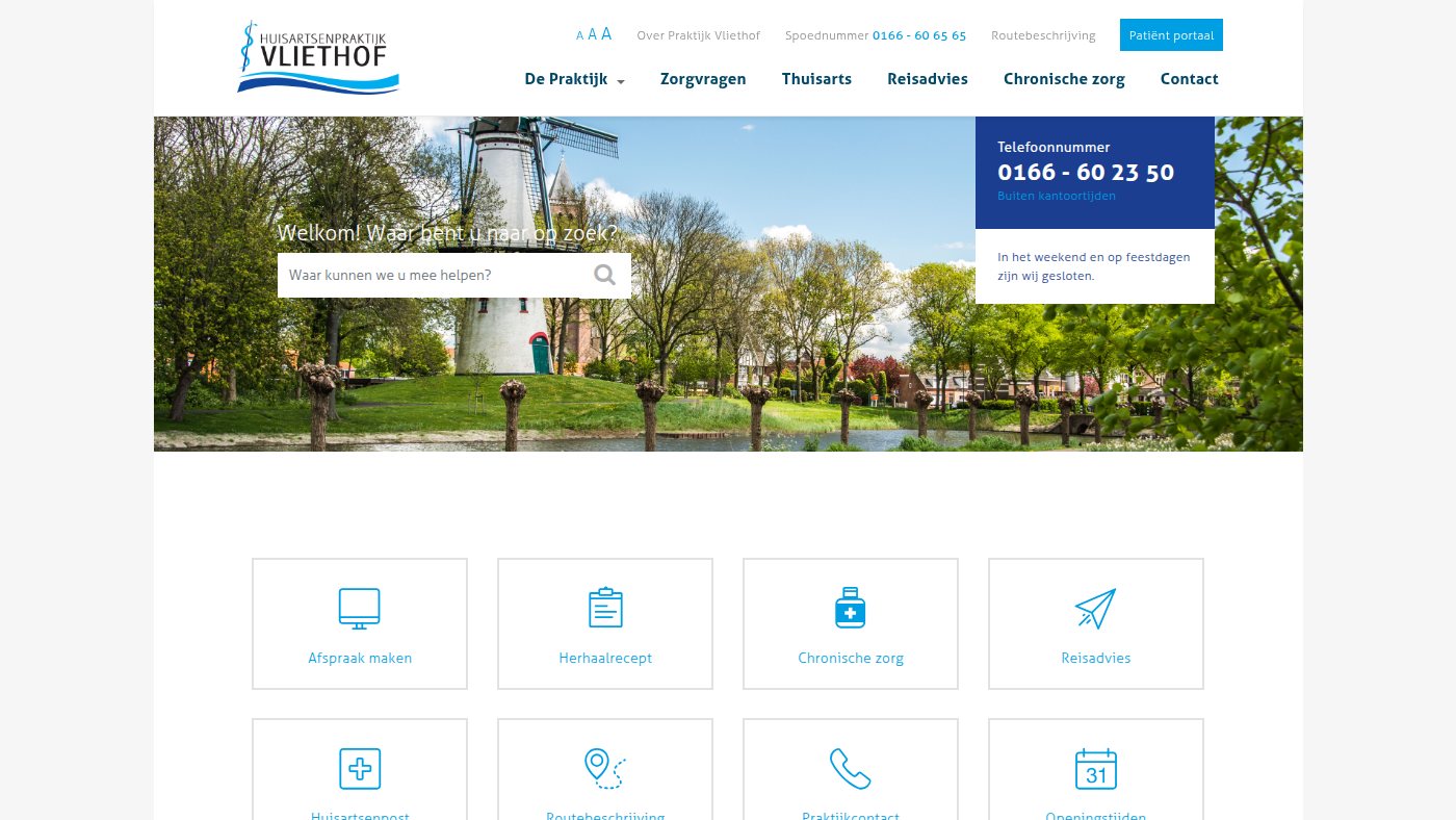 The home page of huisartsenpraktijkvliethof.nl