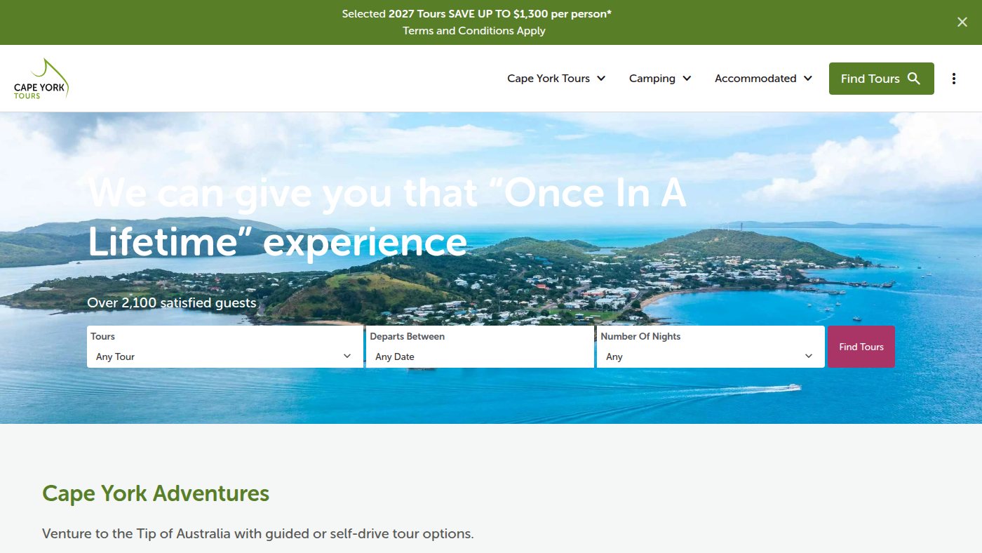 The home page of capeyorktours.com.au