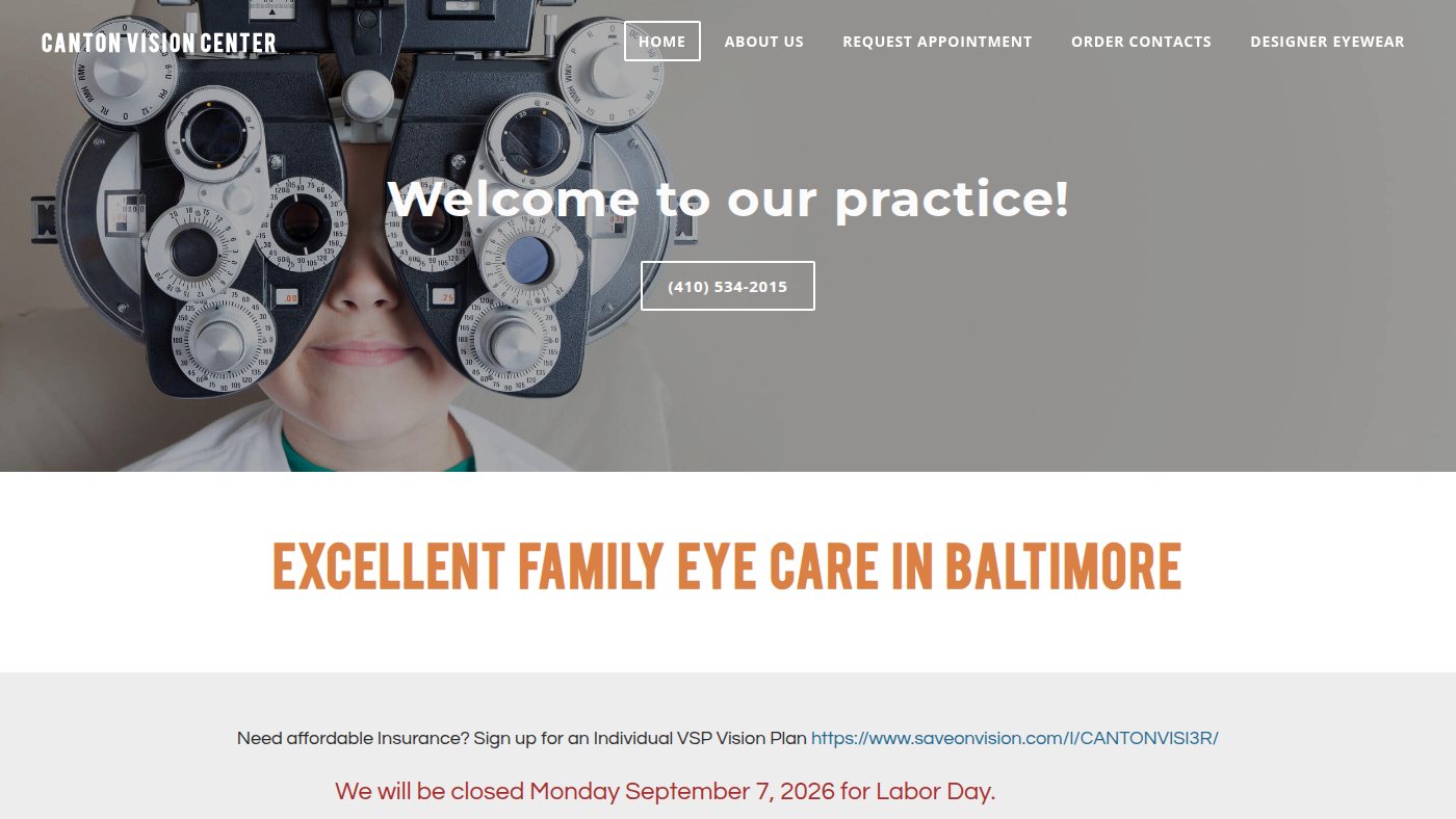The home page of cantonvisioncenter.com