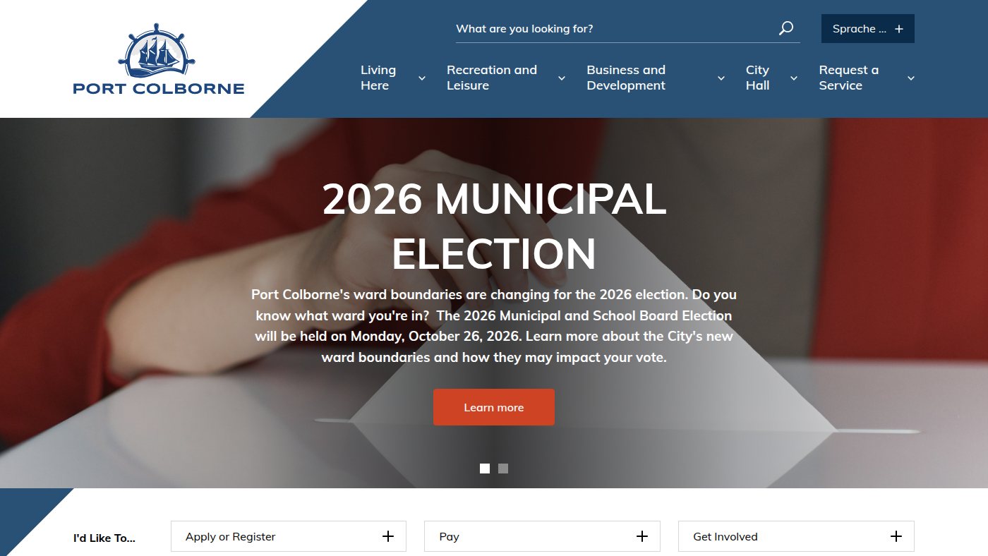 The home page of portcolborne.ca
