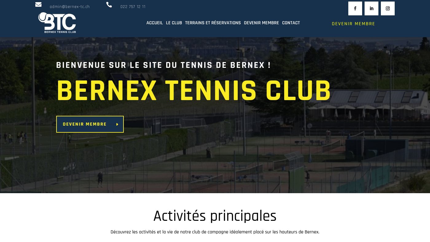 The home page of bernex-tc.ch