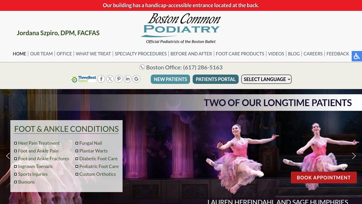 The home page of bostoncommonpodiatry.com