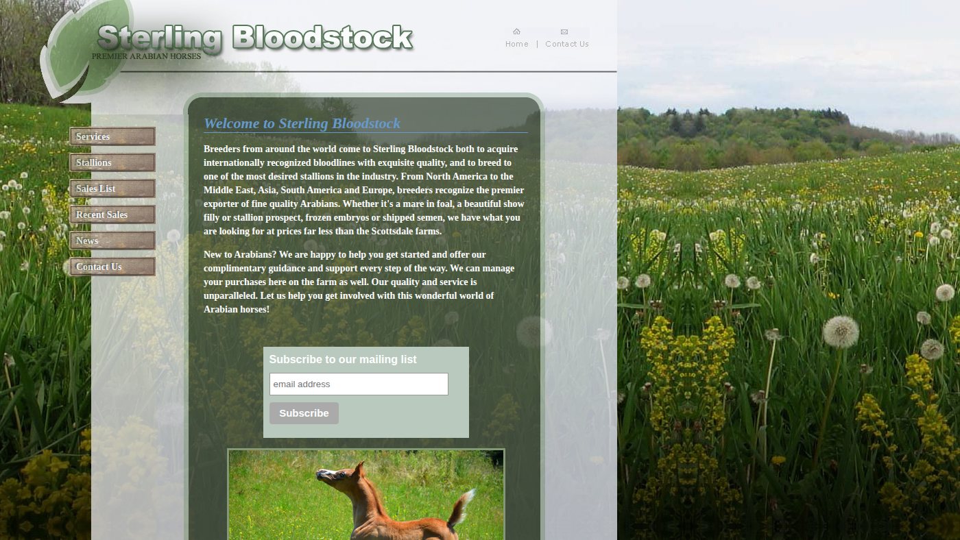 The home page of sterlingbloodstock.com