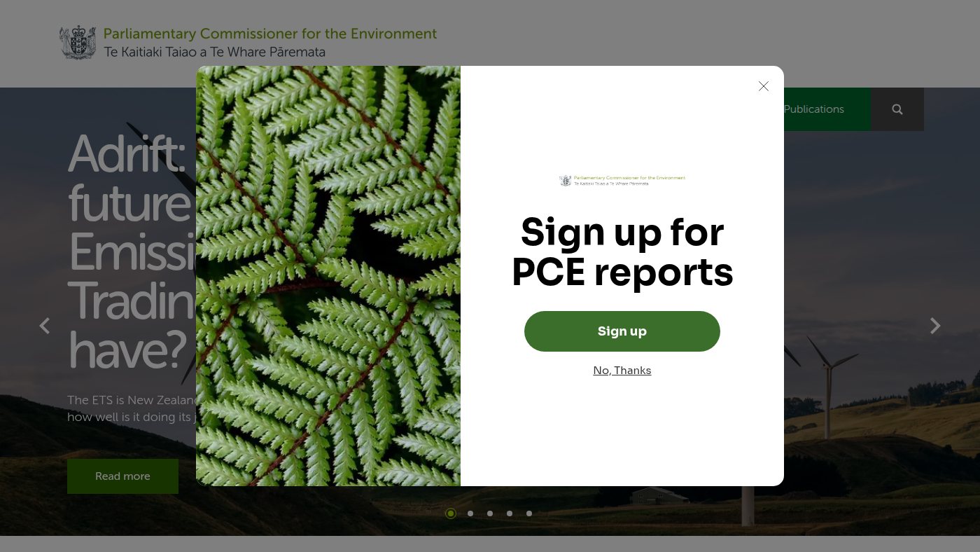The home page of pce.parliament.nz