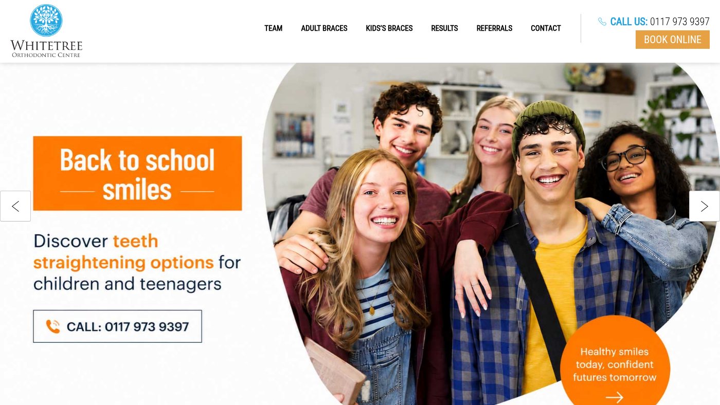 The home page of whitetreedental.co.uk