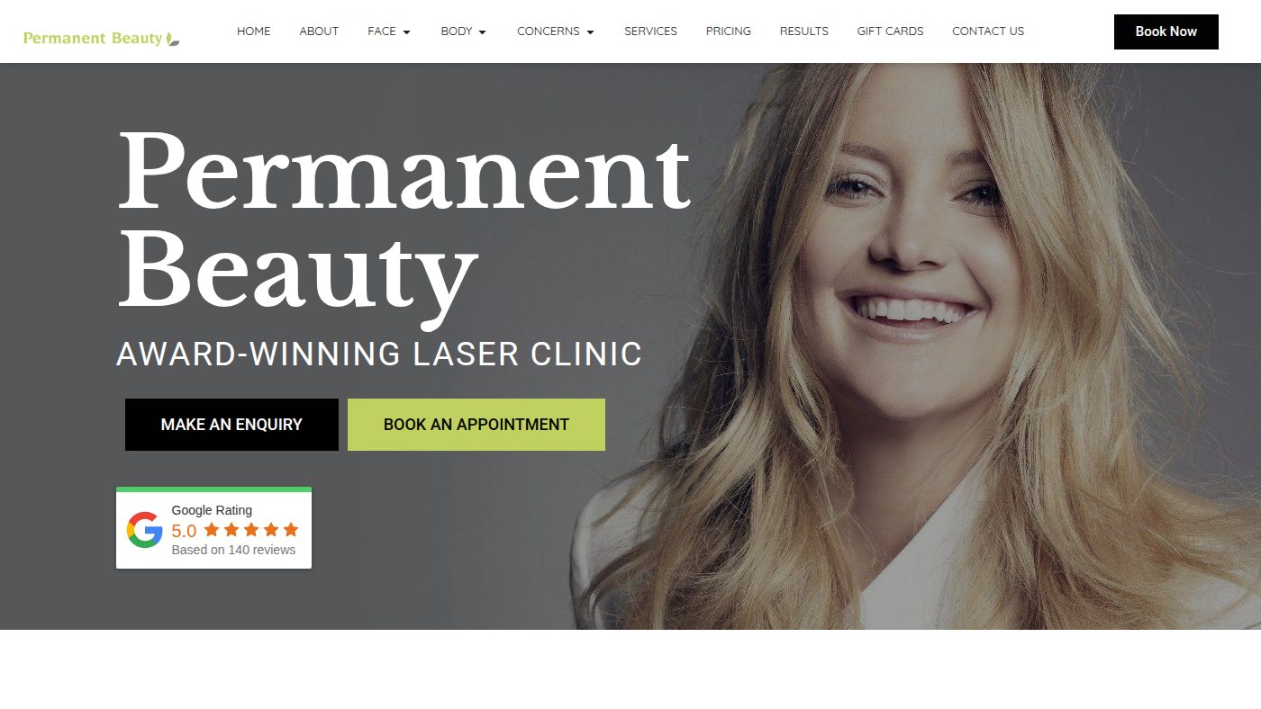 The home page of permanentbeauty.uk