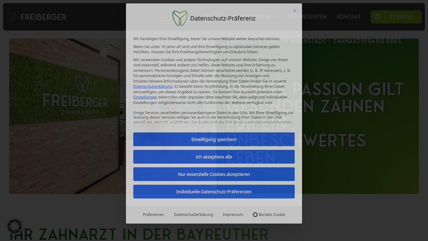 The home page of zahnarzt-freiberger.de