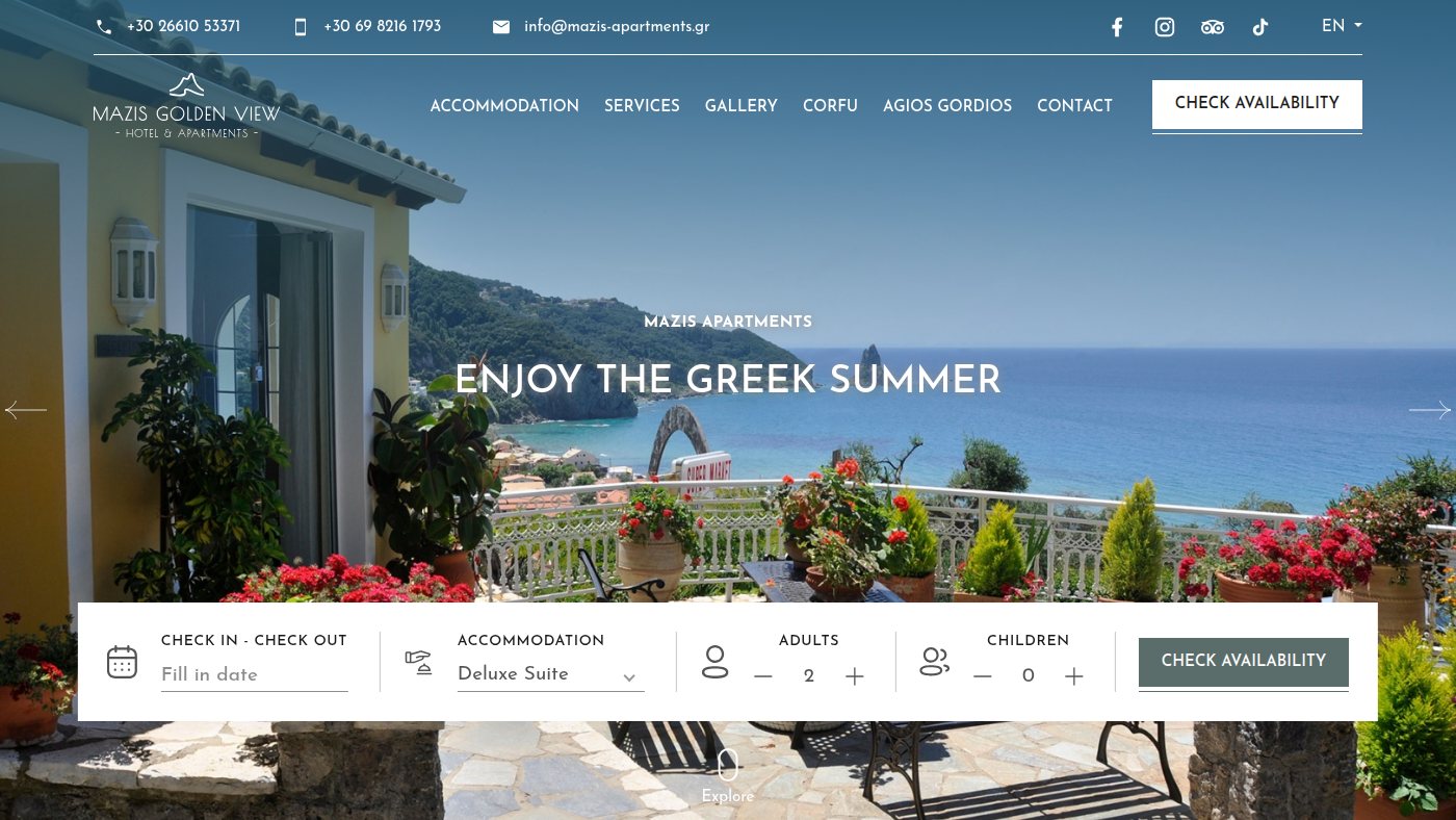 The home page of mazis-apartments.gr