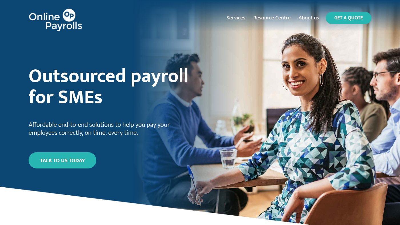 The home page of onlinepayrolls.co.uk