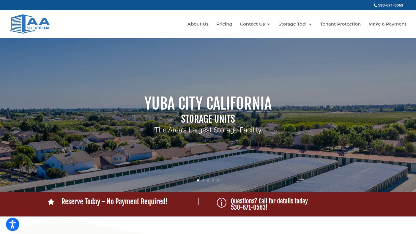 The home page of aa-ministorage.com