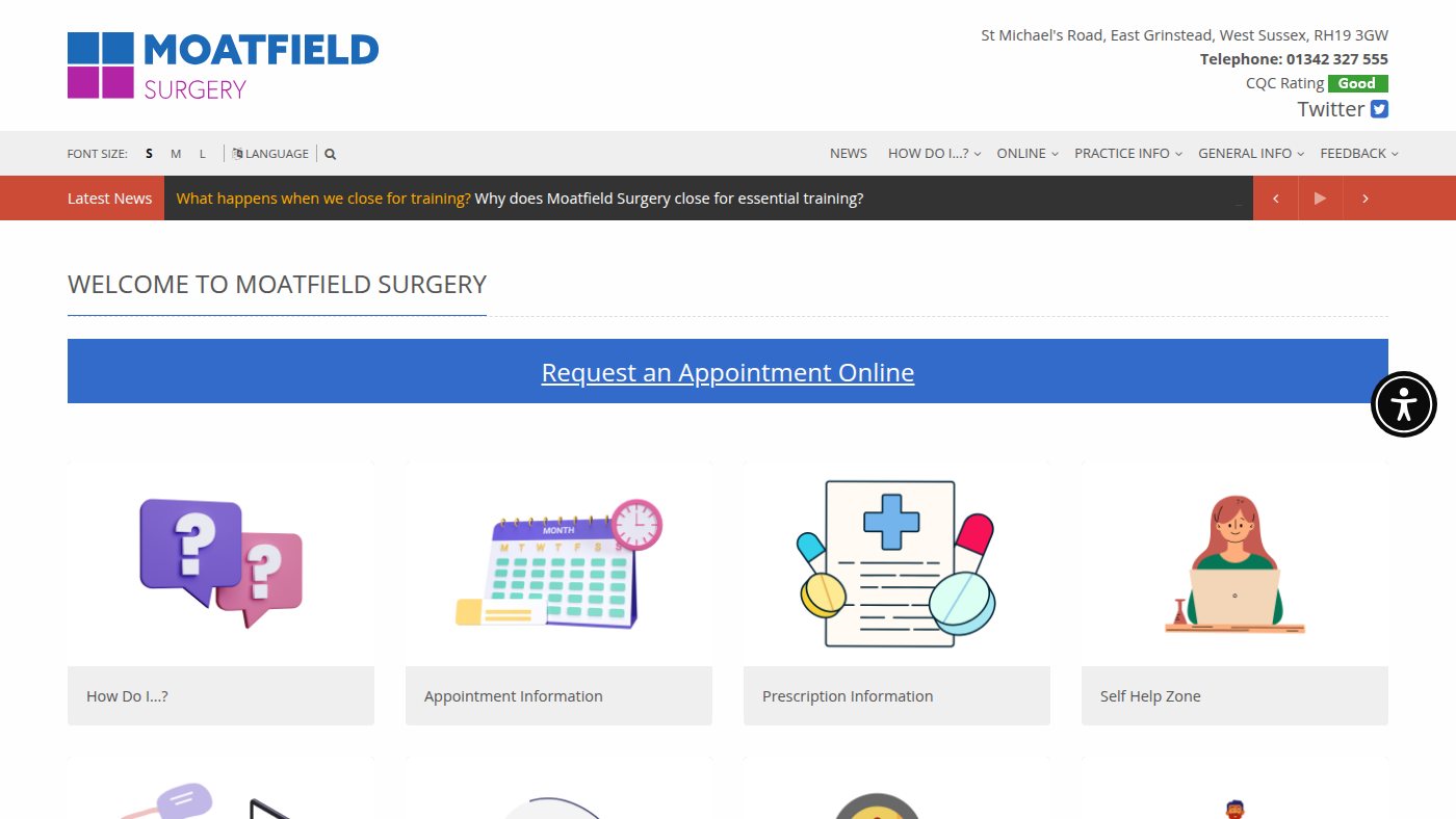 The home page of moatfield.co.uk