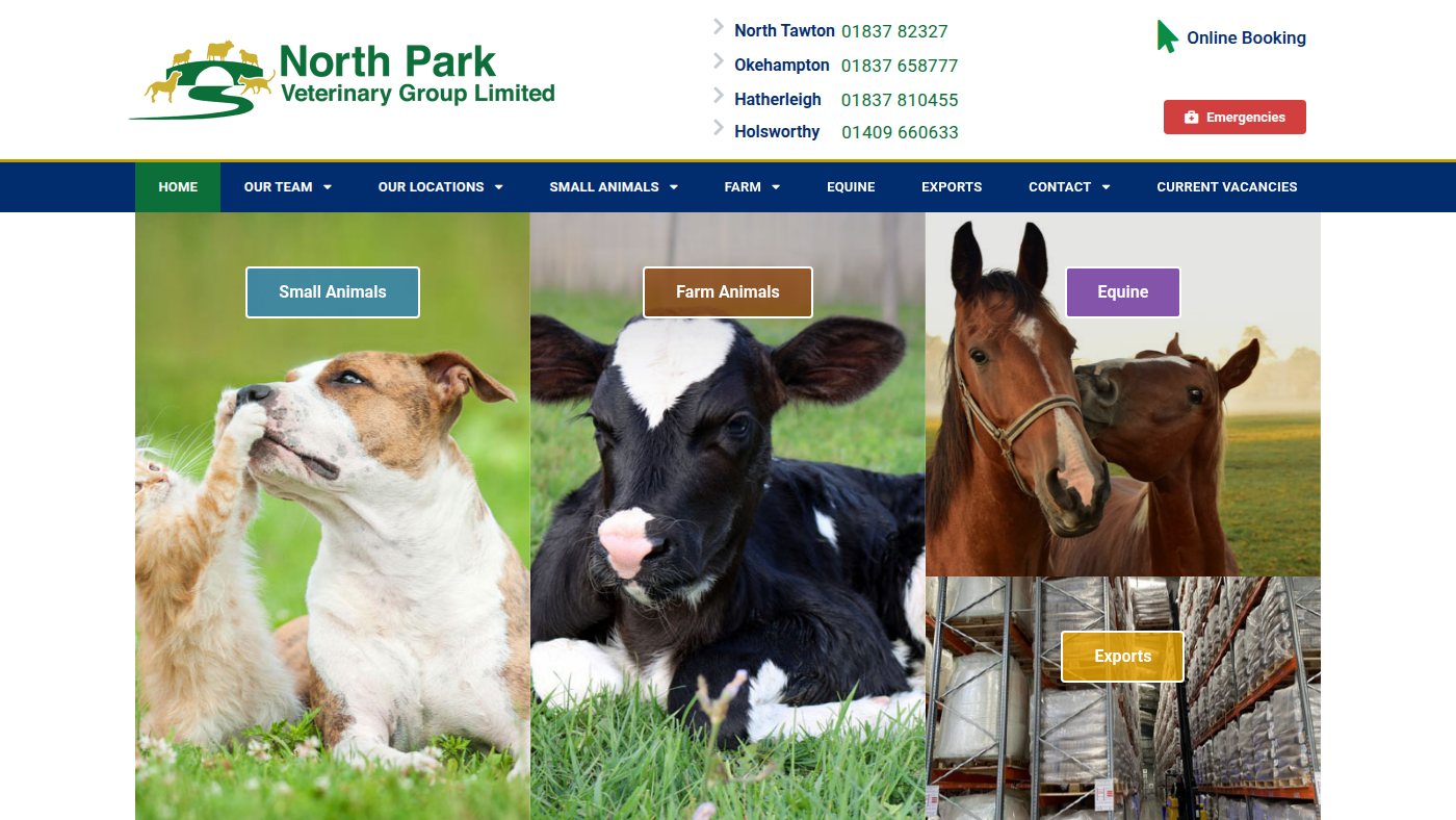 The home page of northparkvets.co.uk