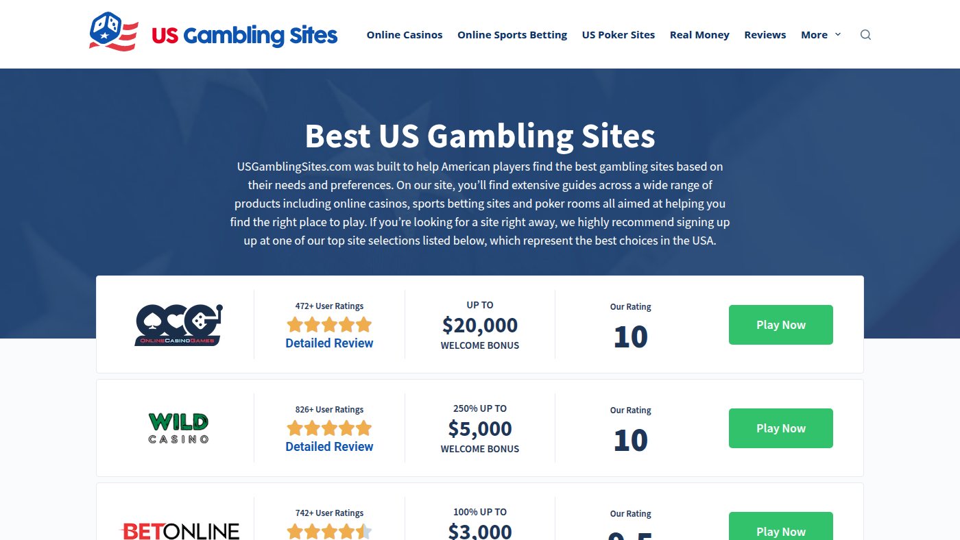 The home page of usgamblingsites.com