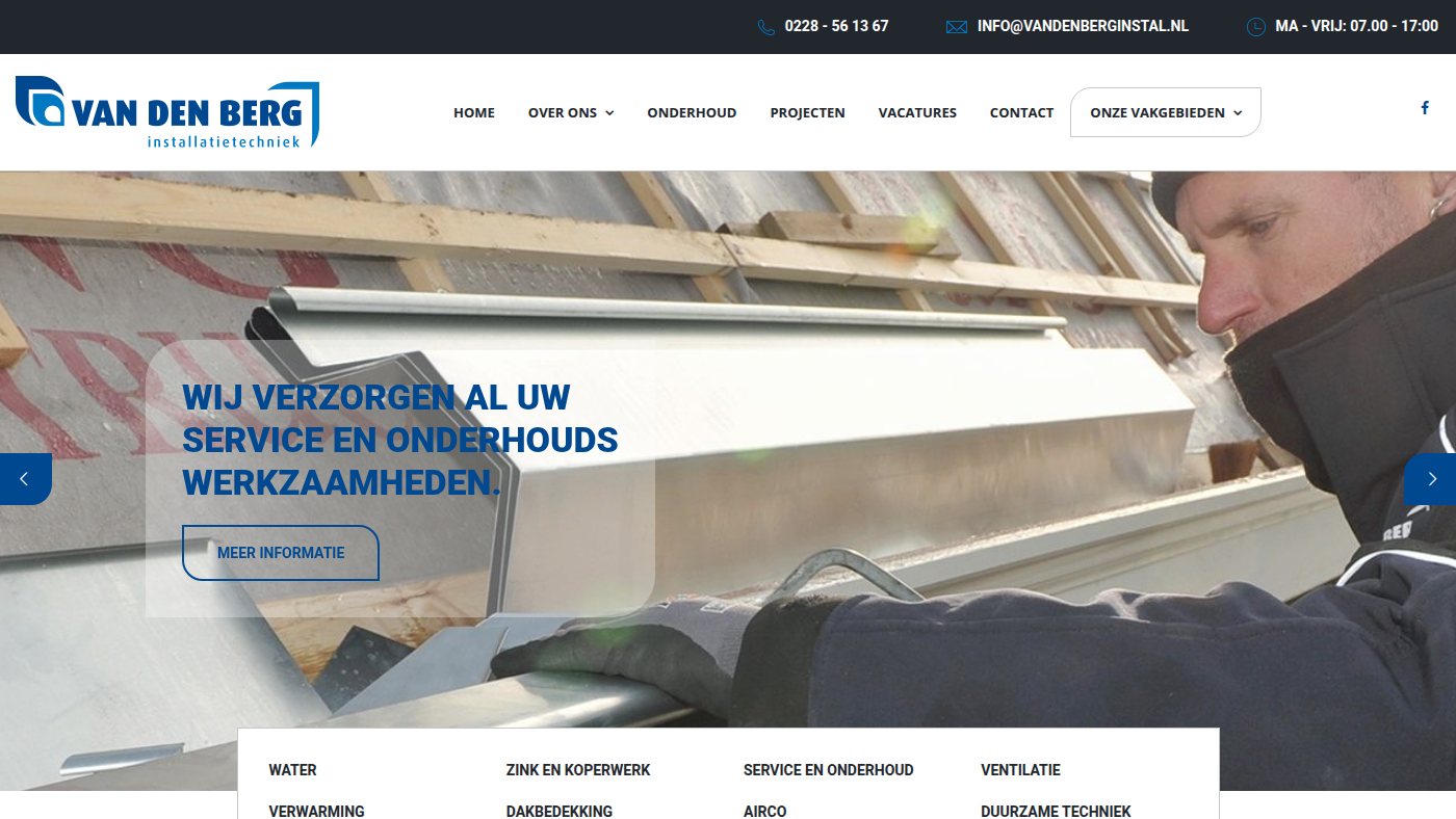 The home page of vandenberginstal.nl