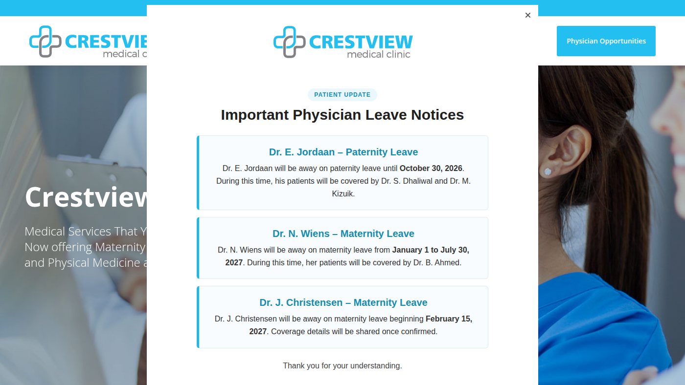 The home page of crestviewclinic.com