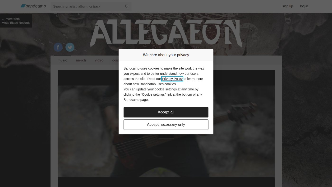 The home page of allegaeon.bandcamp.com
