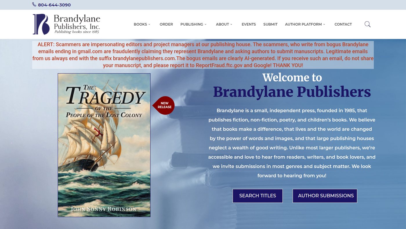 The home page of brandylanepublishers.com