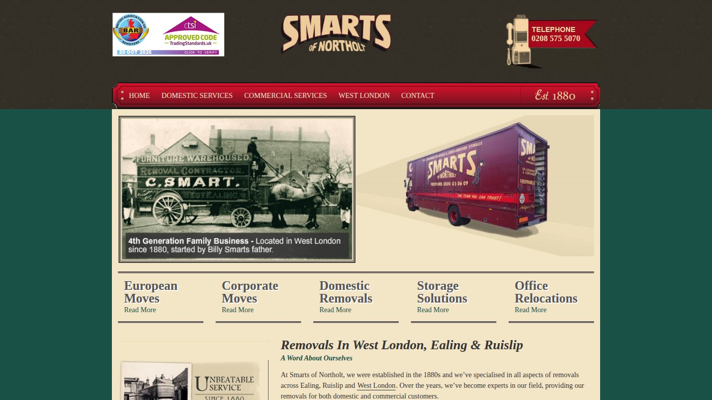 The home page of smartsremovals.co.uk