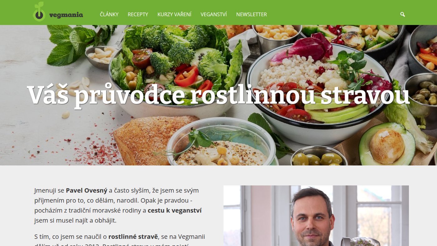 The home page of vegmania.cz