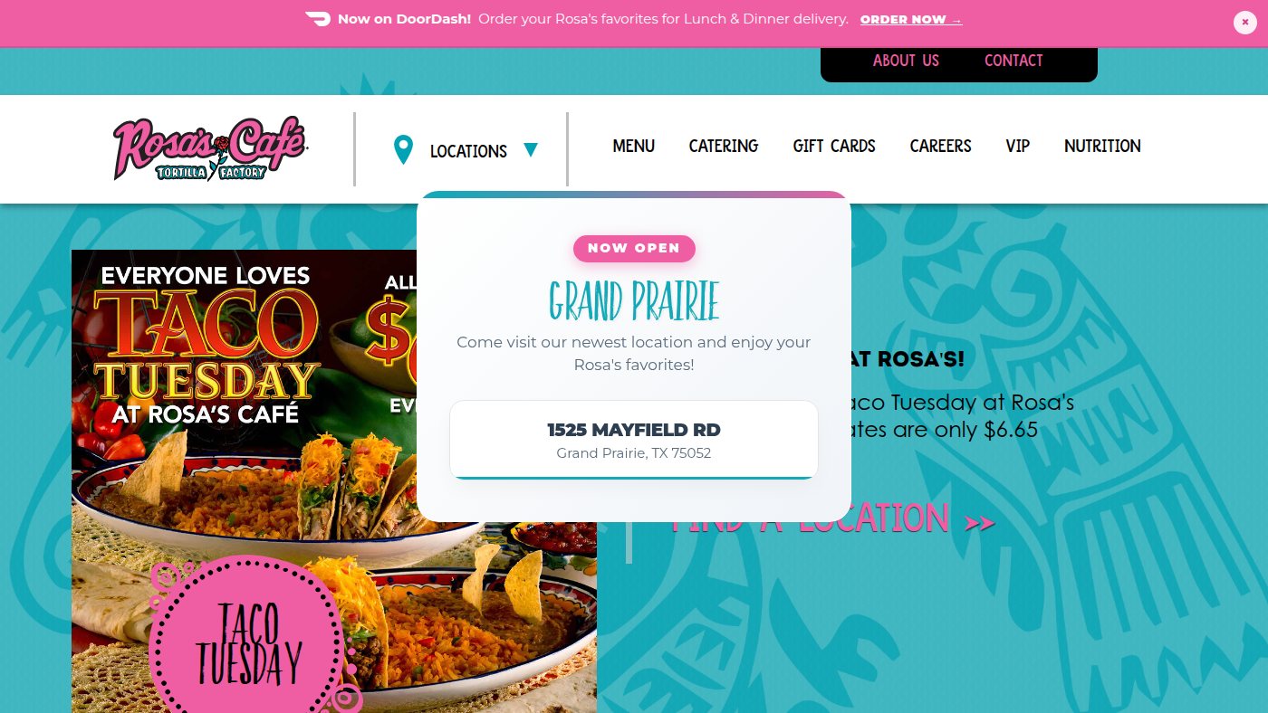 The home page of rosascafe.com