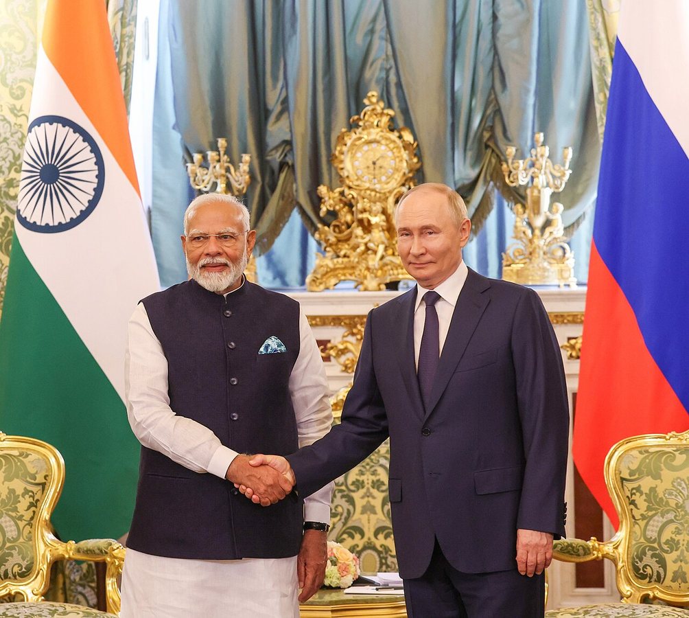 Modi und der russische Präsident Wladimir Putin in Moskau, Russland, 9. Juli 2024