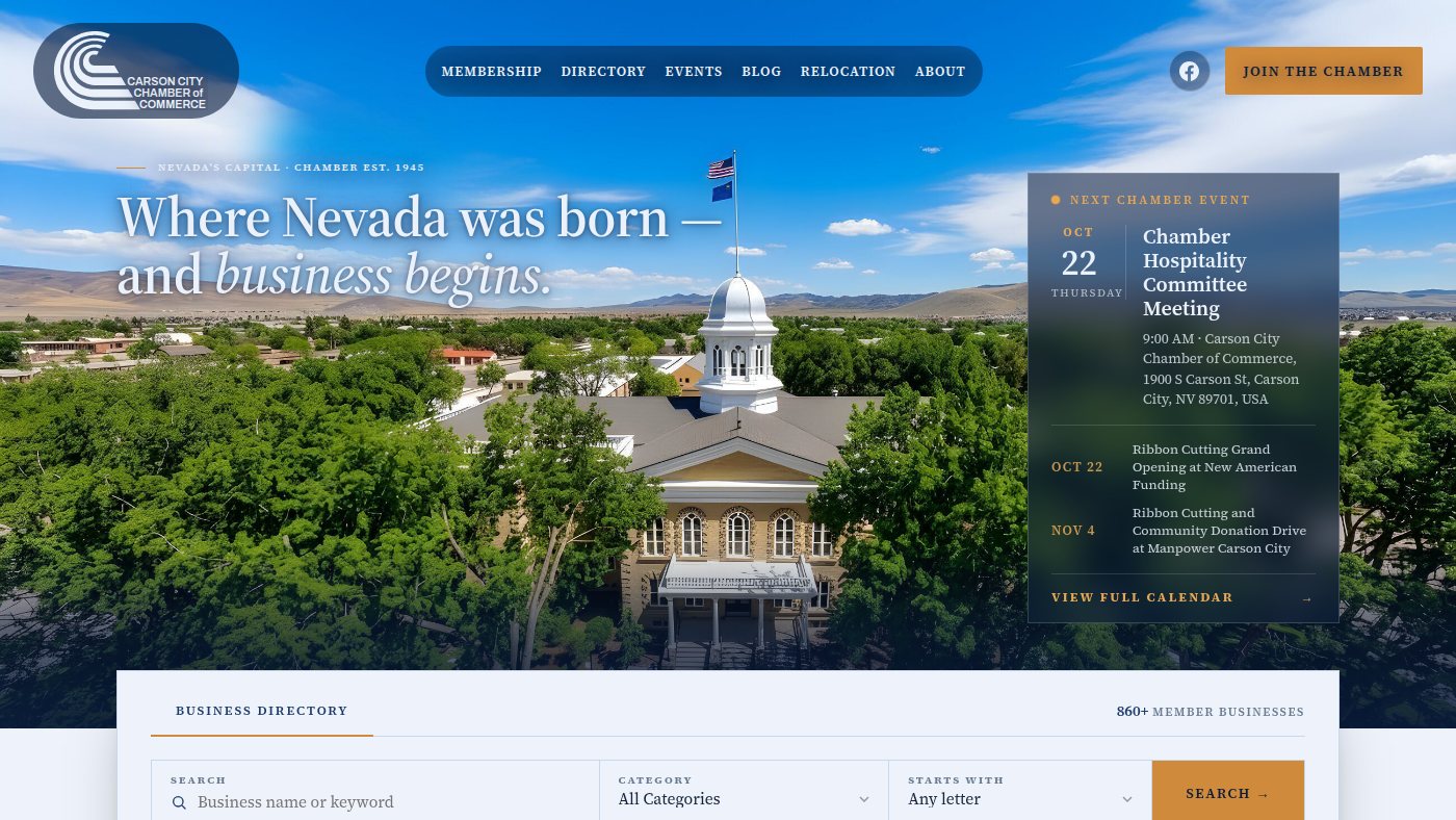 The home page of carsoncitychamber.com