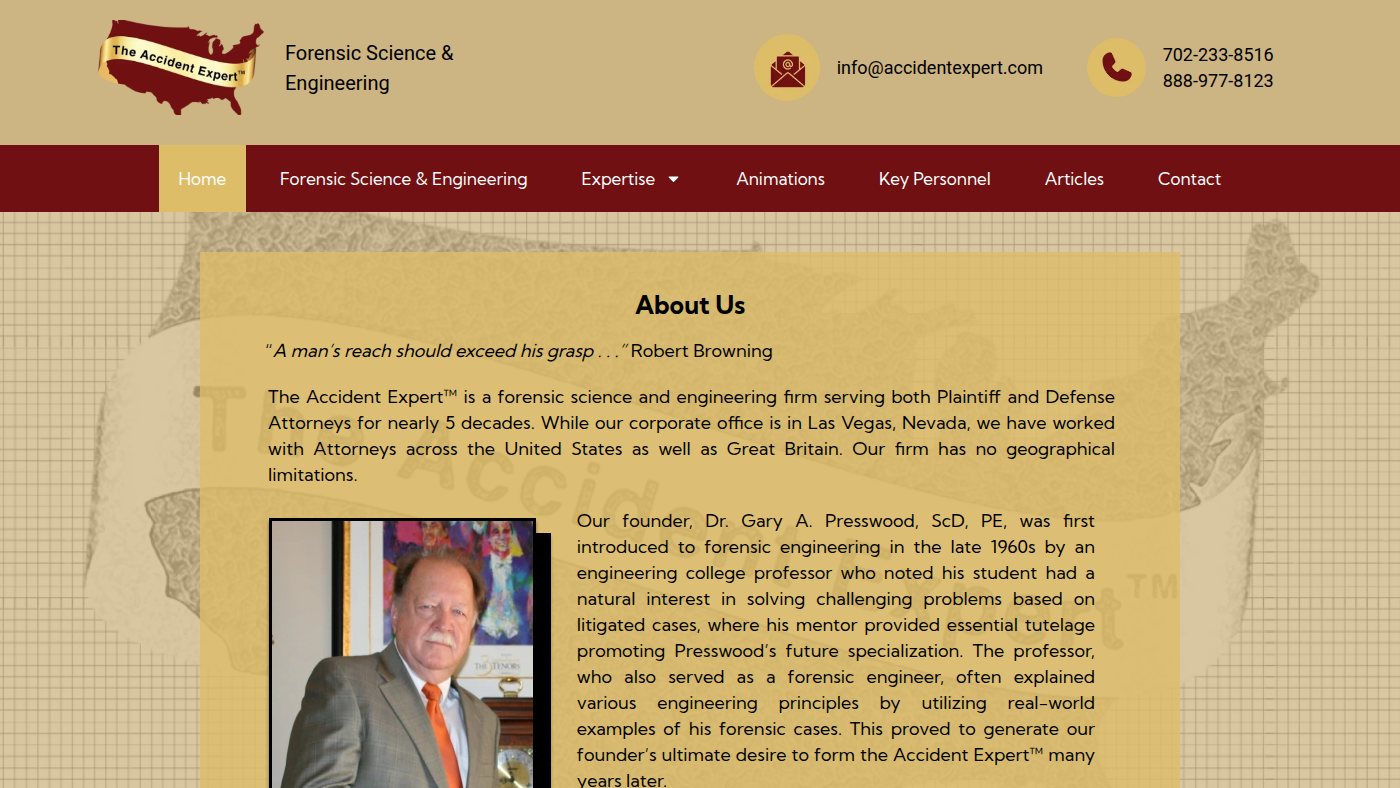 The home page of accidentexpert.com