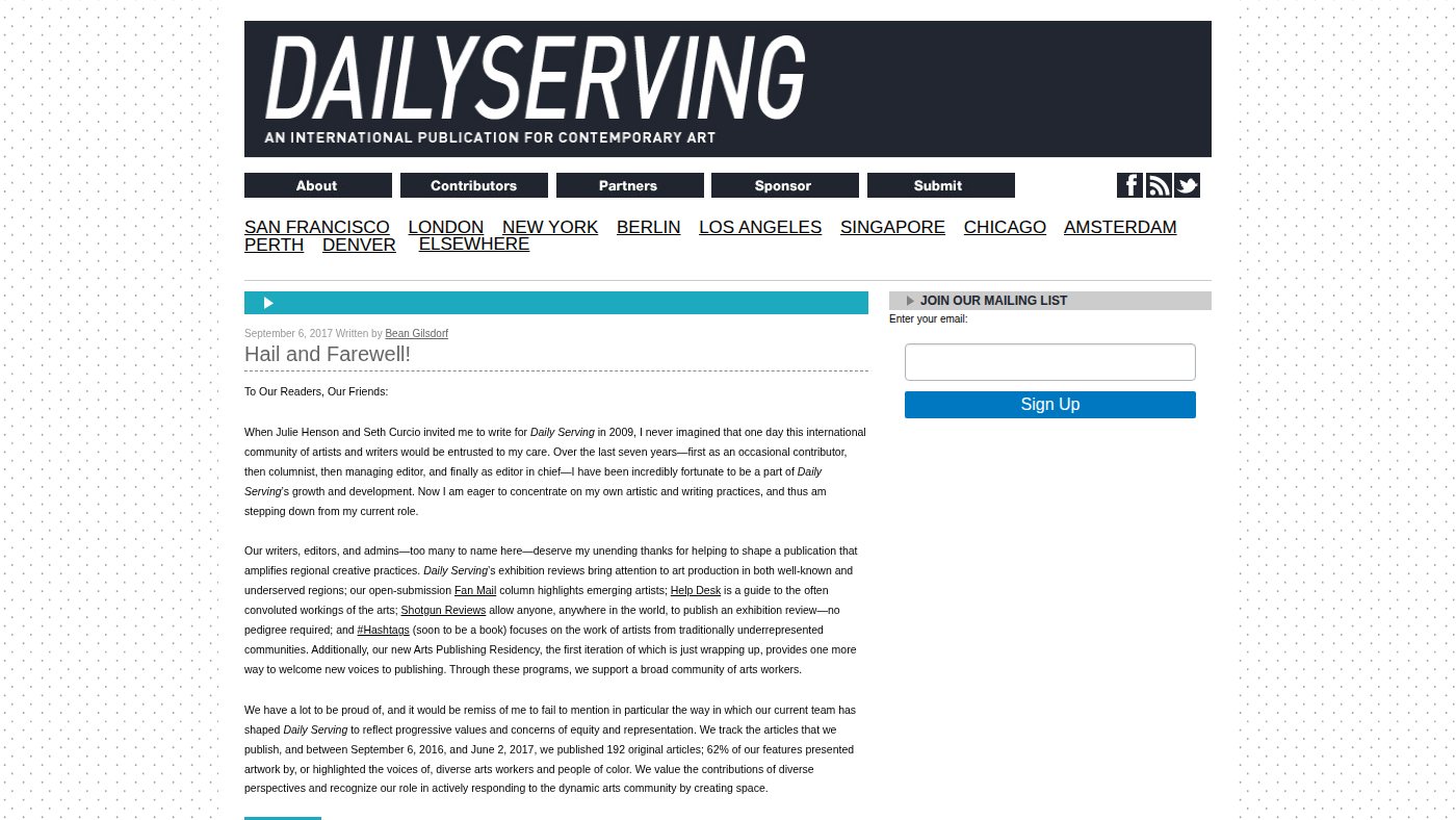 The home page of dailyserving.com