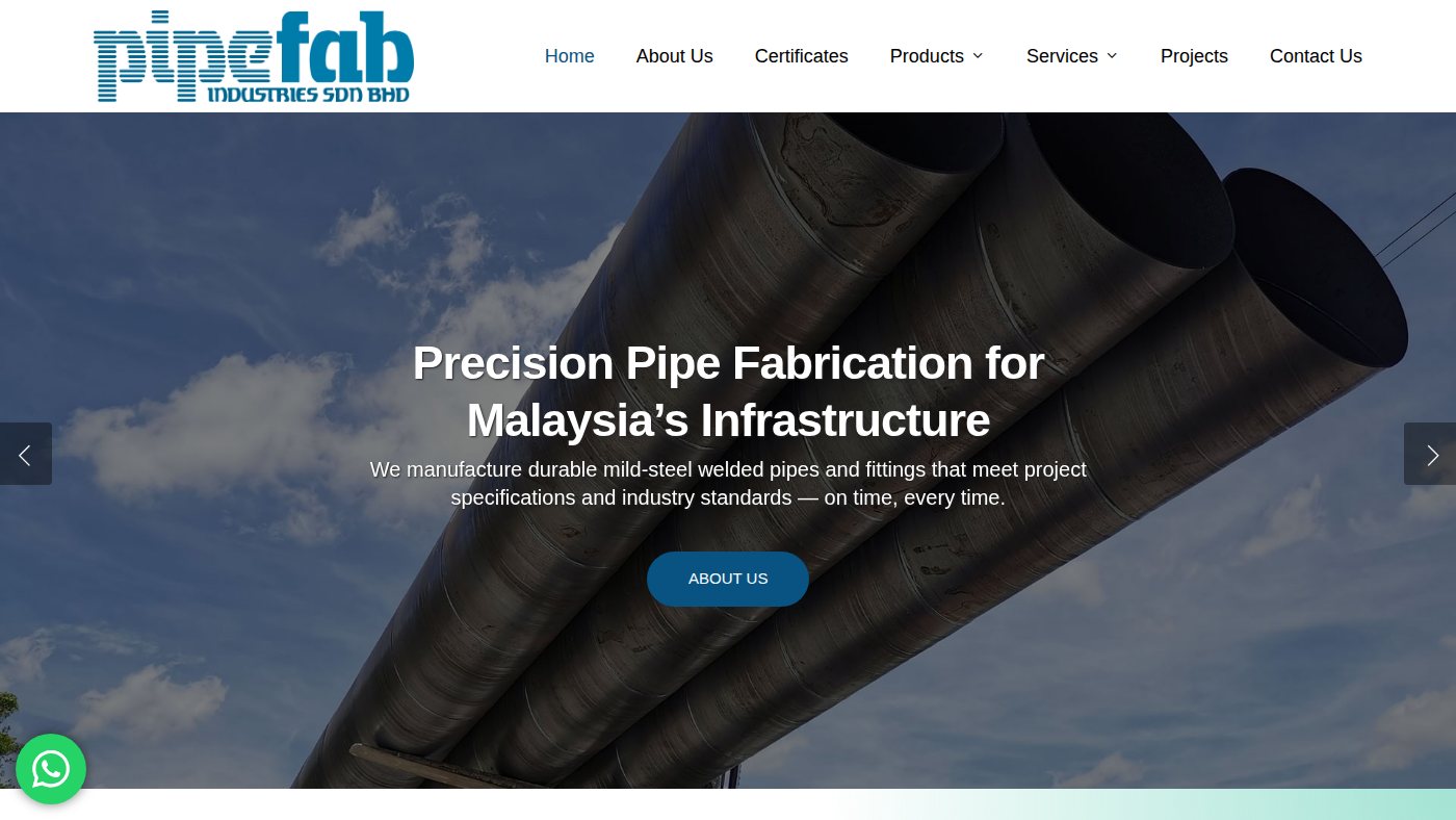 The home page of pipefab.com.my