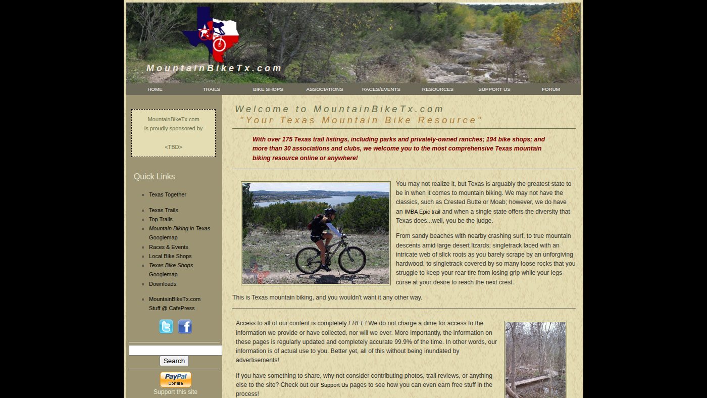 The home page of mountainbiketx.com