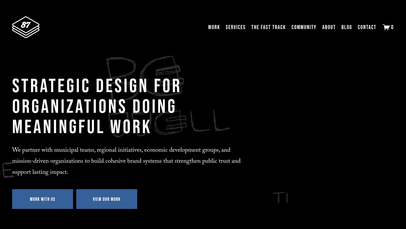 The home page of studioeightyseven.com