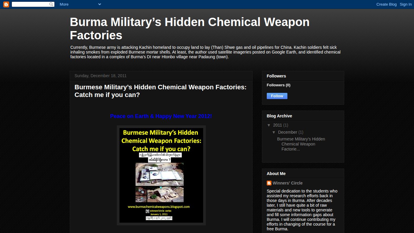 The home page of burmachemicalweapons.blogspot.com