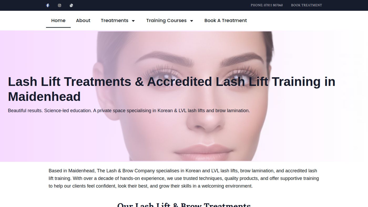 The home page of thelashandbrowcompany.co.uk