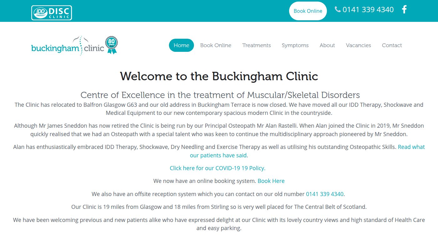 The home page of buckinghamclinic.com