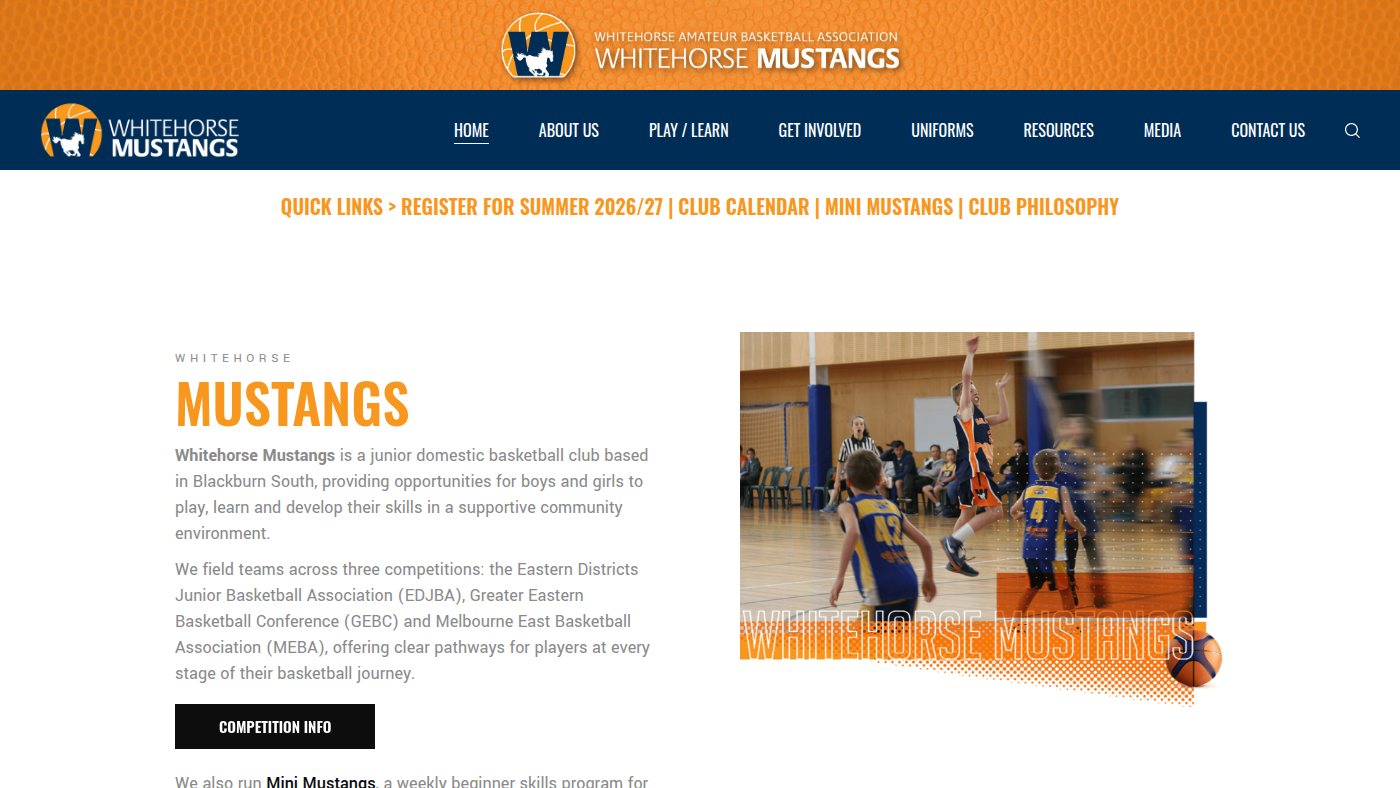 The home page of whitehorsebasketball.org.au