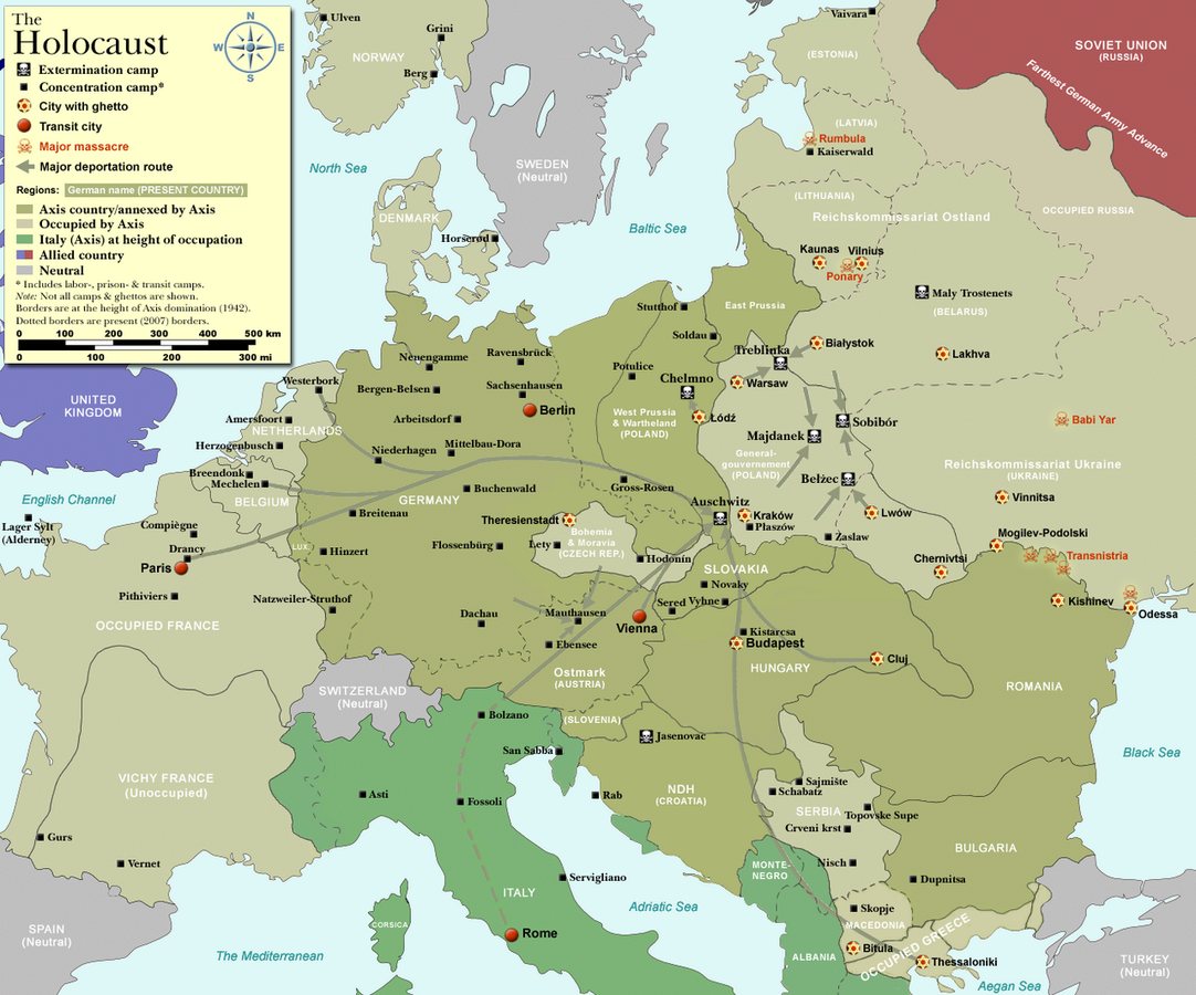 Map of the Holocaust throughout Europe
