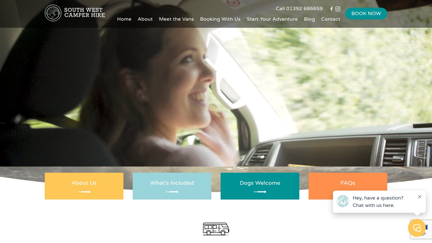 The home page of swcamperhire.com