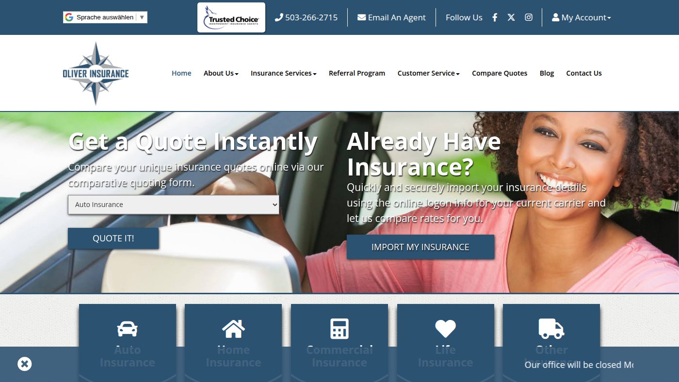 The home page of oliverinsurance.net