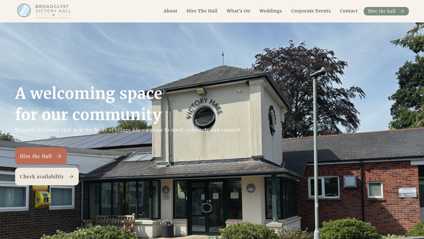 The home page of broadclystvictoryhall.co.uk