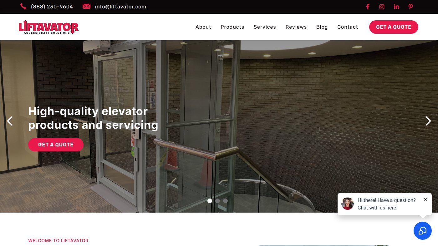 The home page of liftavator.com