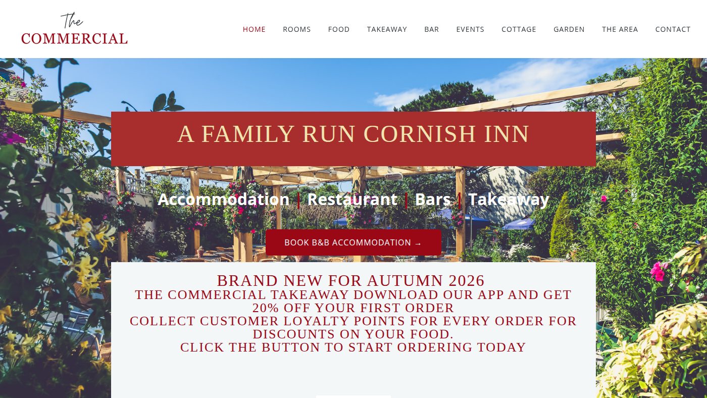 The home page of commercial-hotel.co.uk