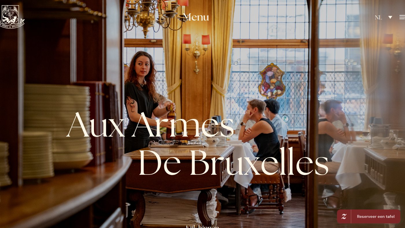 The home page of auxarmesdebruxelles.com
