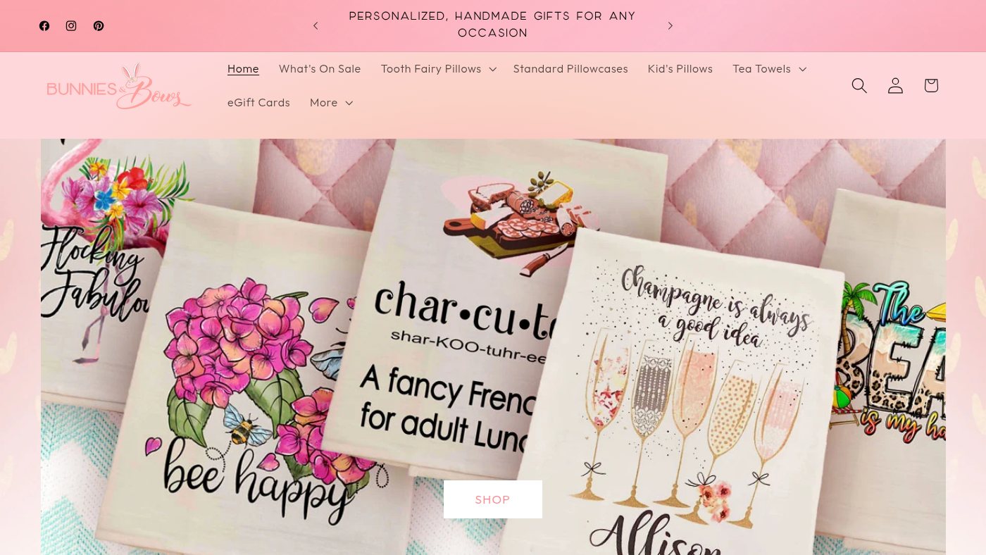 The home page of bunniesandbows.com