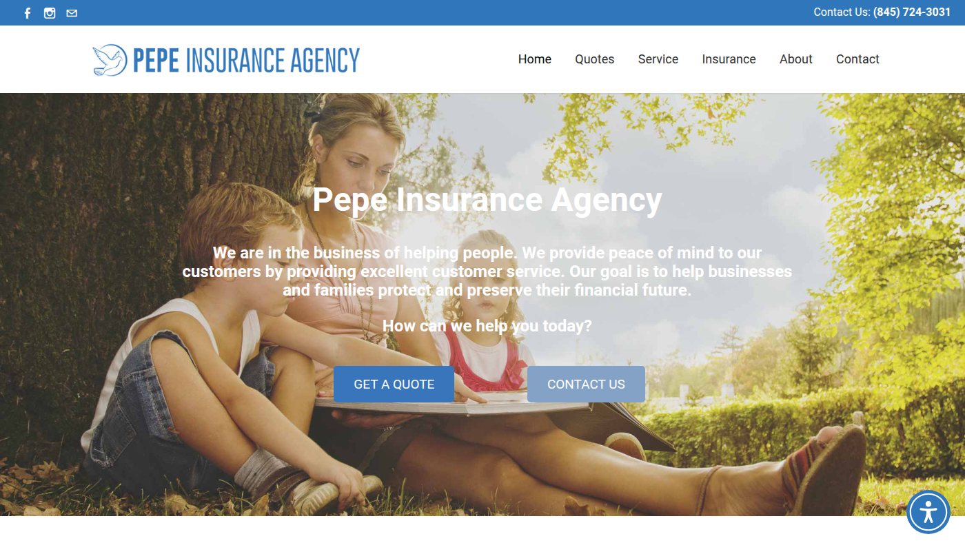 The home page of pepeinsurance.com