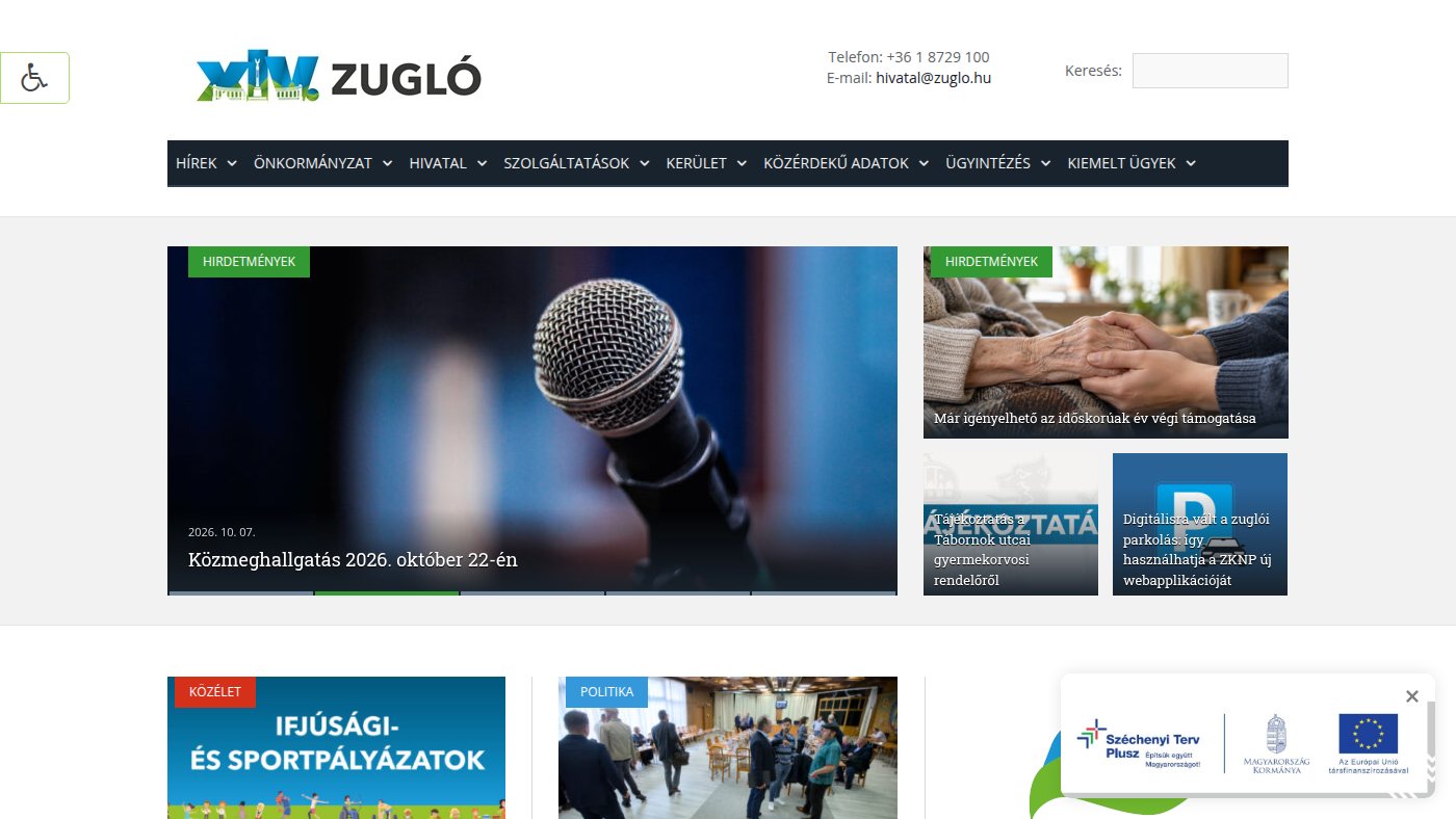 The home page of zuglo.hu