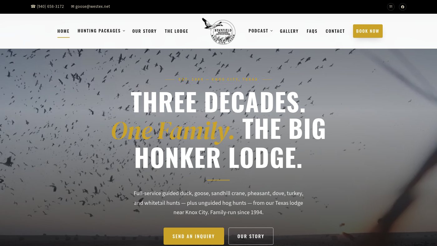 The home page of stanfieldhunting.com