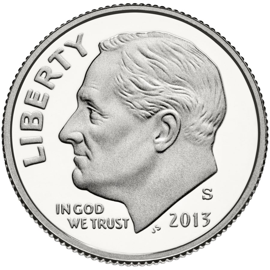 Dime obverse showing Roosevelt