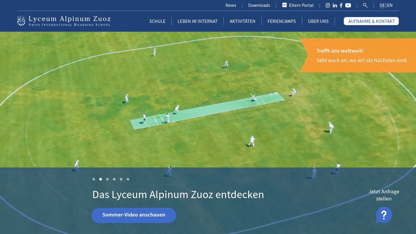 The home page of lyceum-alpinum.ch