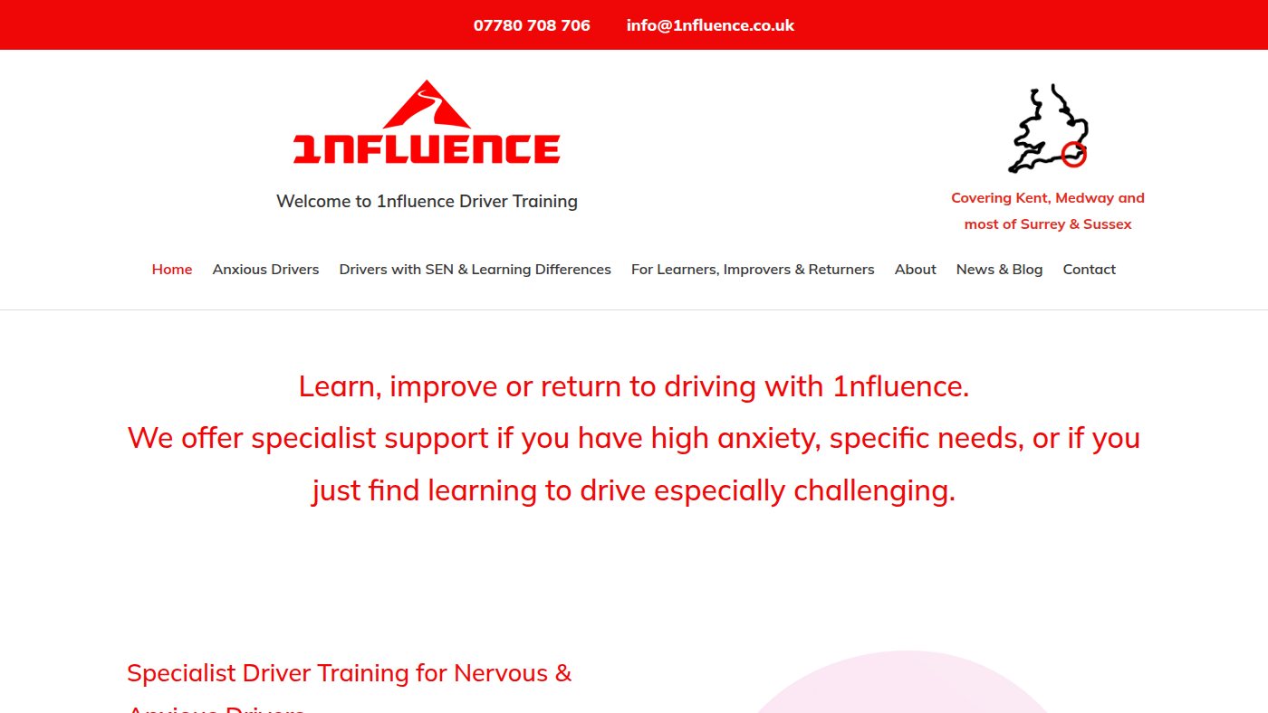 The home page of 1nfluence.co.uk