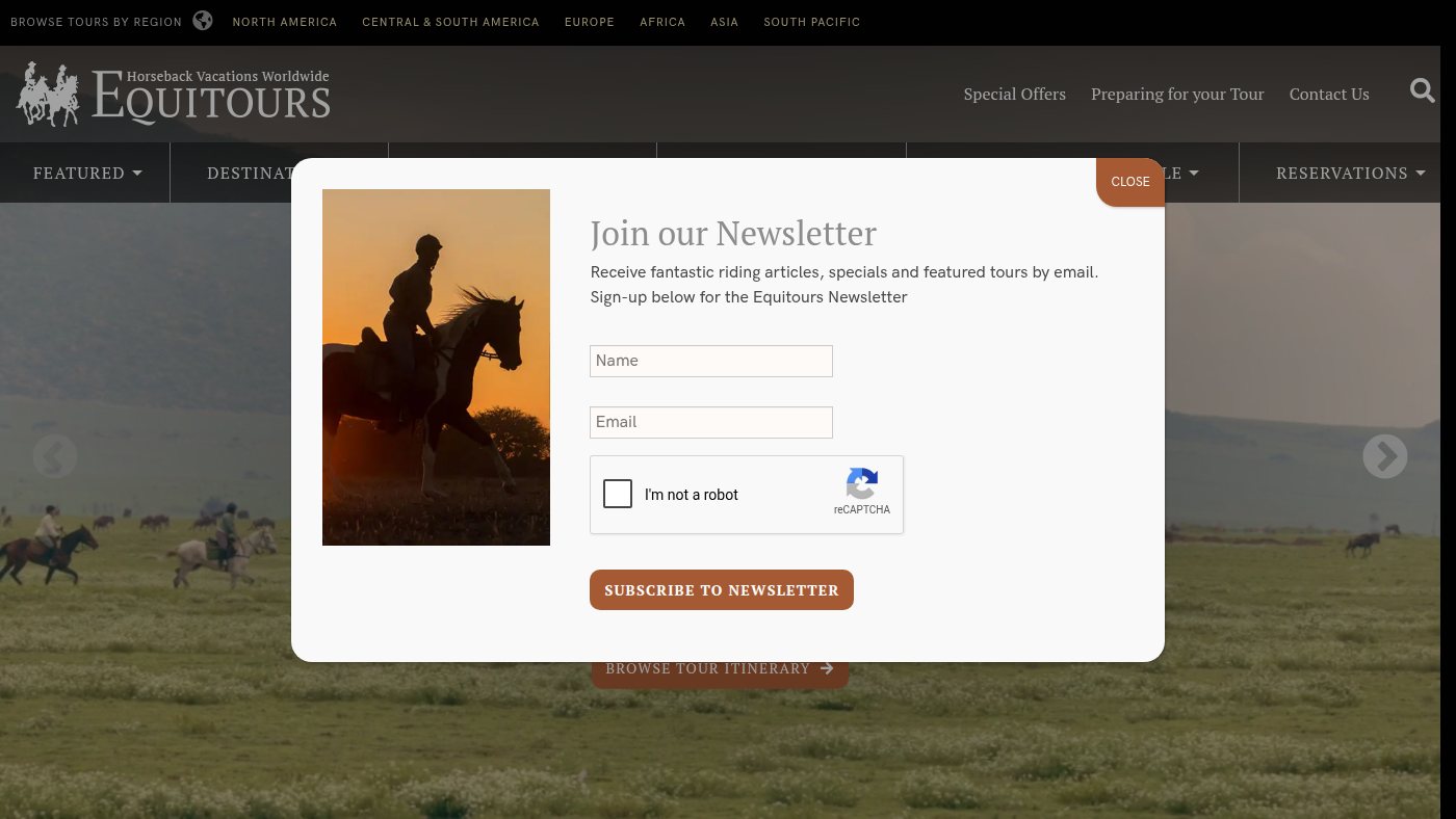 The home page of equitours.com